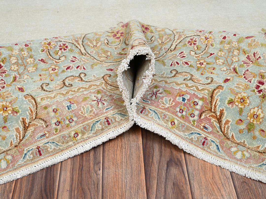12'3" x 21'1" Vintage Hand Knotted Ivory Wool Rectangle Oriental Rug - MOA1022532