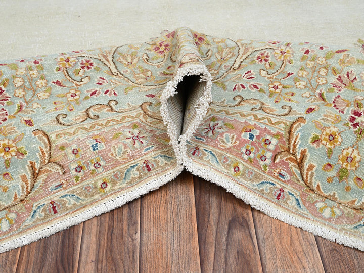 12'3" x 21'1" Vintage Hand Knotted Ivory Wool Rectangle Oriental Rug - MOA1022532