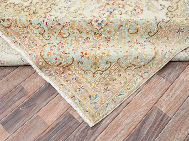 12'3" x 21'1" Vintage Hand Knotted Ivory Wool Rectangle Oriental Rug - MOA1022532