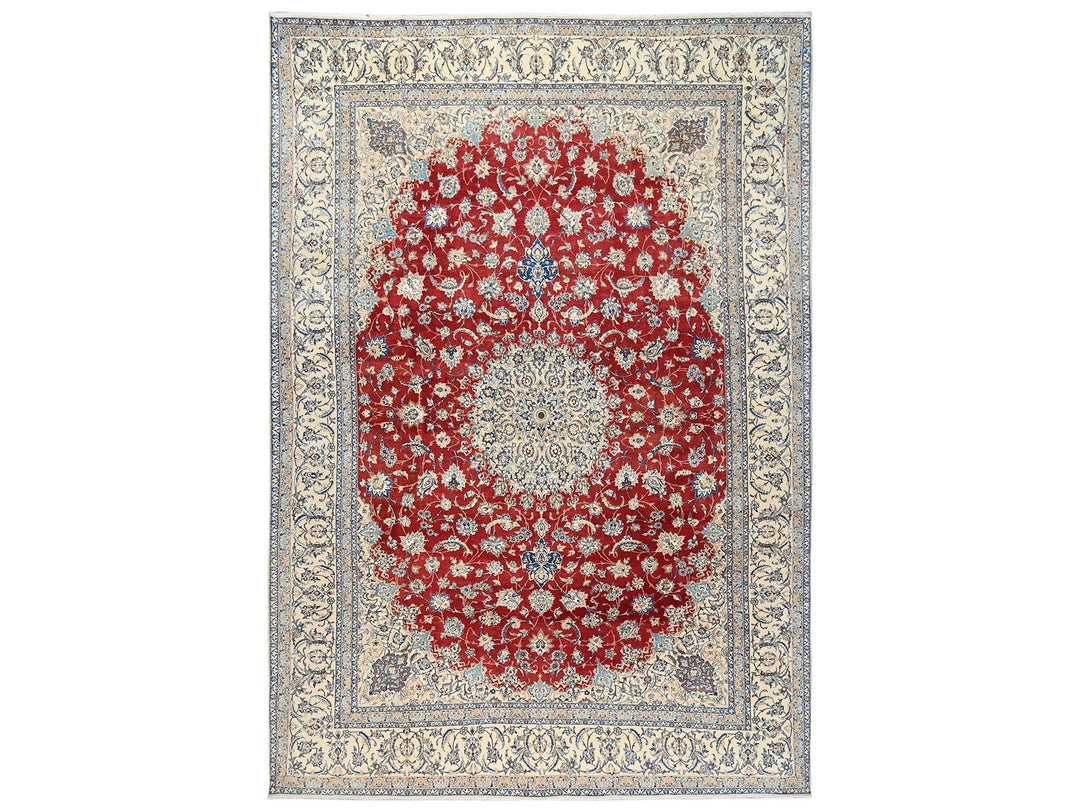 13'5" x 19'4" Vintage Hand Knotted Red Wool & Silk Rectangle Oriental Rug - MOA1022533
