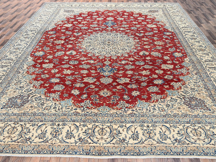 13'5" x 19'4" Vintage Hand Knotted Red Wool & Silk Rectangle Oriental Rug - MOA1022533