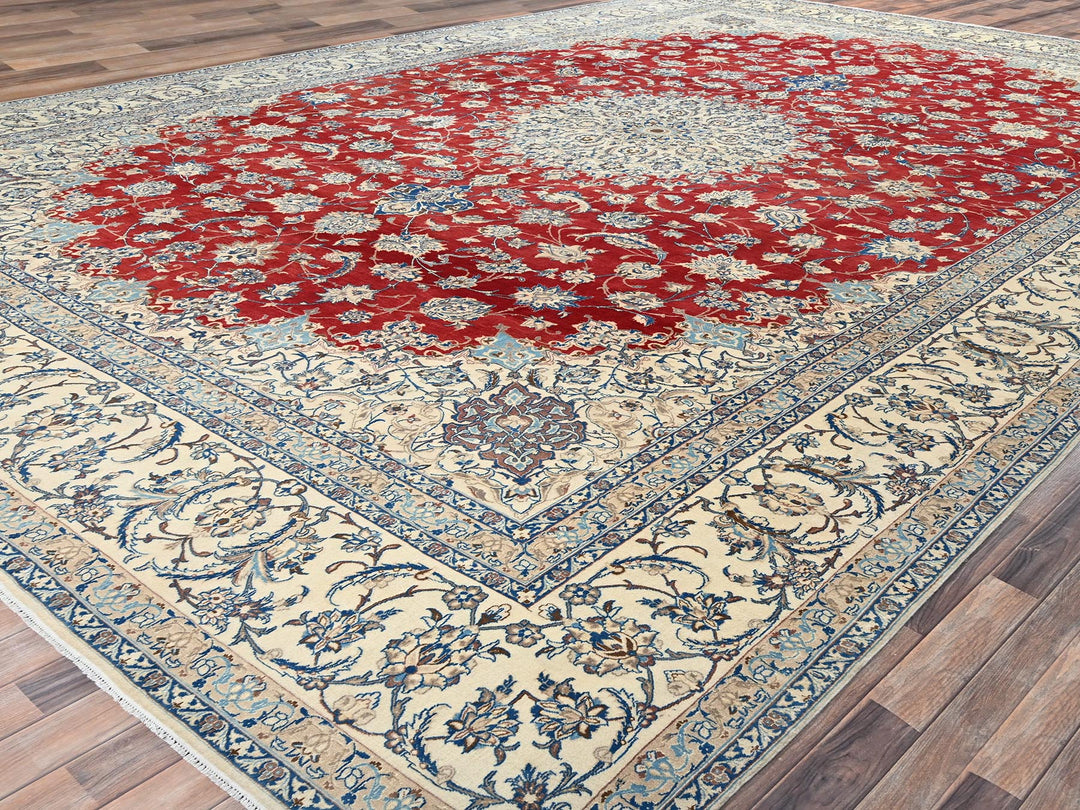 13'5" x 19'4" Vintage Hand Knotted Red Wool & Silk Rectangle Oriental Rug - MOA1022533