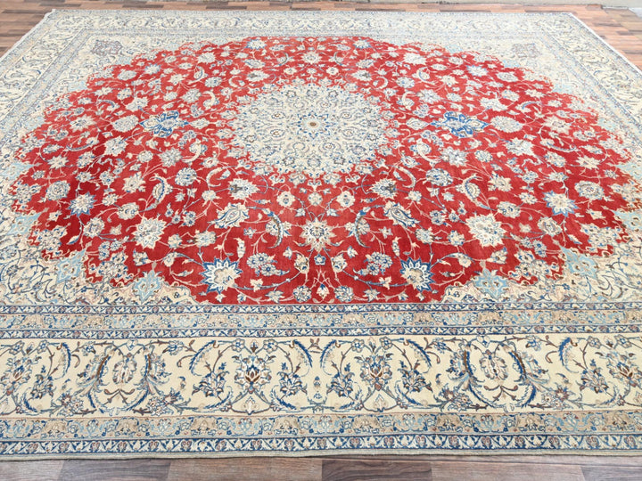 13'5" x 19'4" Vintage Hand Knotted Red Wool & Silk Rectangle Oriental Rug - MOA1022533