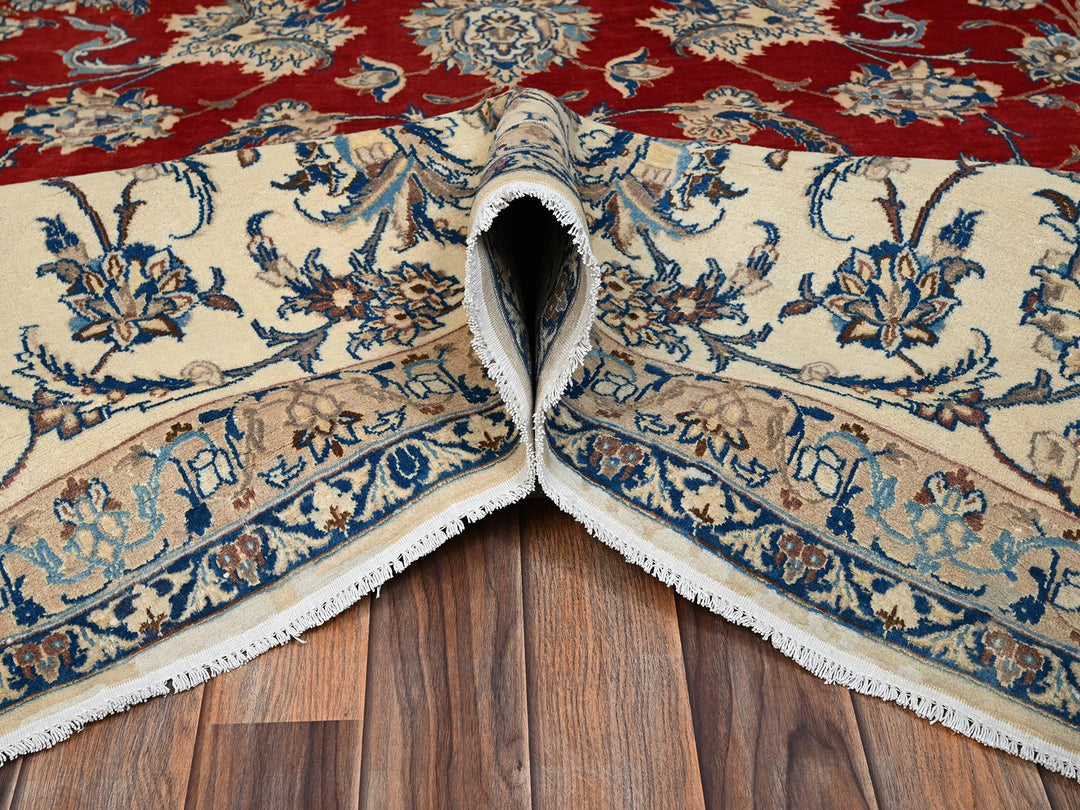 13'5" x 19'4" Vintage Hand Knotted Red Wool & Silk Rectangle Oriental Rug - MOA1022533