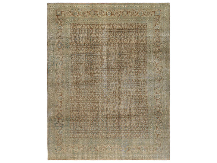 9'9" x 12'9" Vintage Hand Knotted Brown Wool Rectangle Oriental Rug - MOA1022534