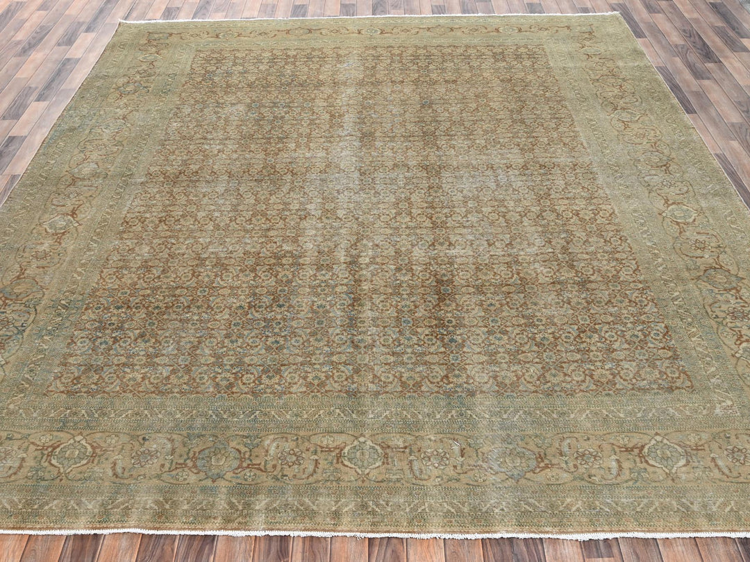 9'9" x 12'9" Vintage Hand Knotted Brown Wool Rectangle Oriental Rug - MOA1022534