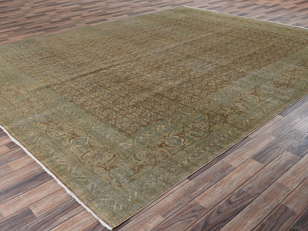 9'9" x 12'9" Vintage Hand Knotted Brown Wool Rectangle Oriental Rug - MOA1022534