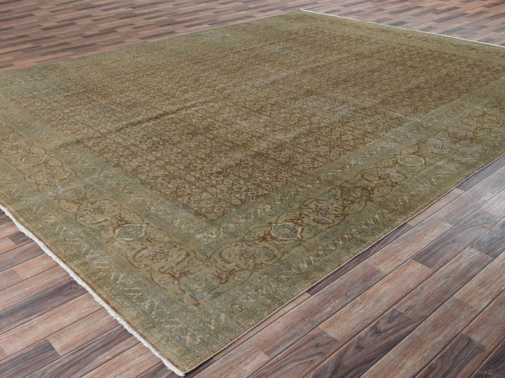 9'9" x 12'9" Vintage Hand Knotted Brown Wool Rectangle Oriental Rug - MOA1022534