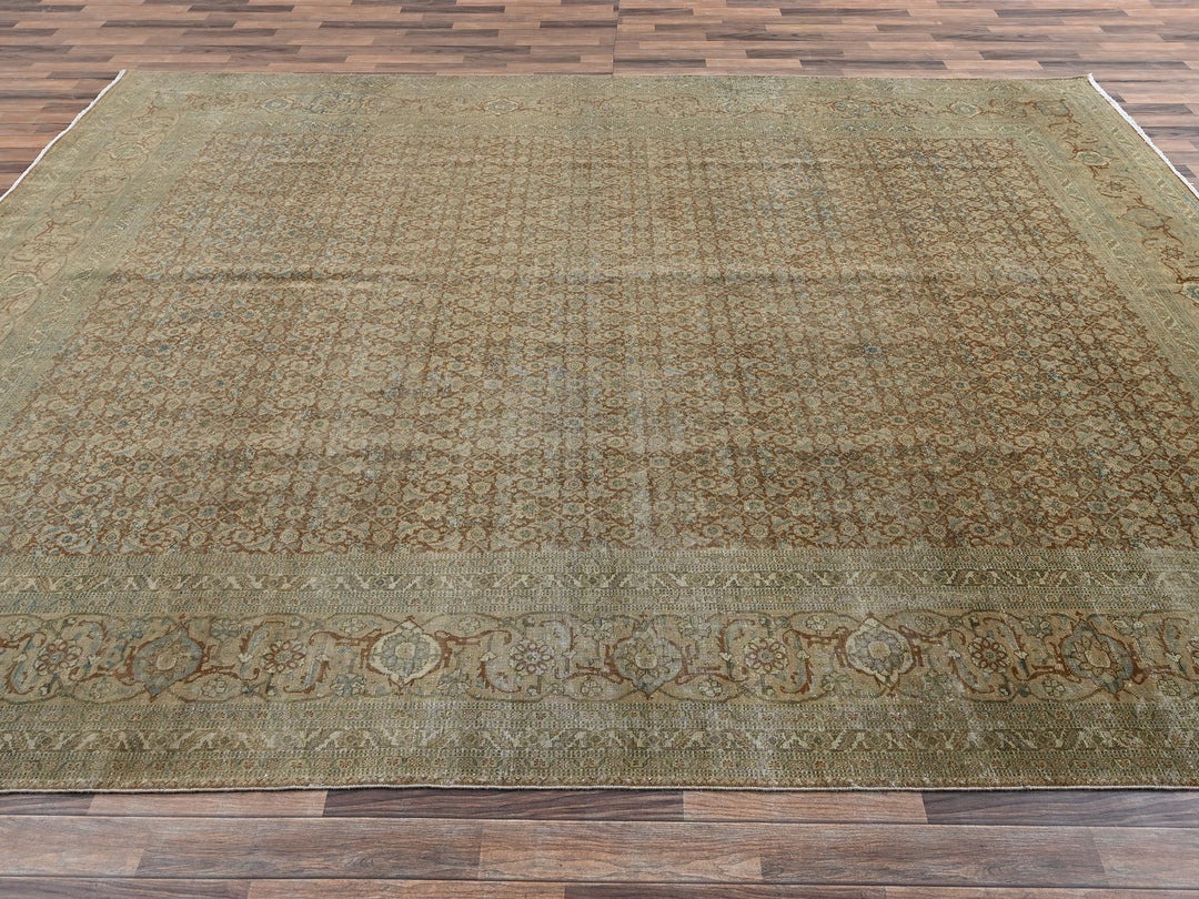 9'9" x 12'9" Vintage Hand Knotted Brown Wool Rectangle Oriental Rug - MOA1022534