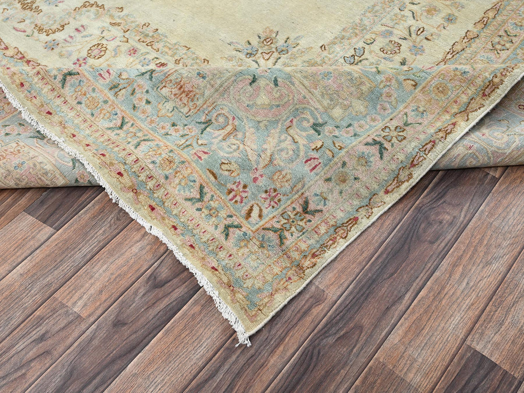 9'3" x 11'9" Vintage Hand Knotted Ivory Wool Rectangle Oriental Rug - MOA1022535