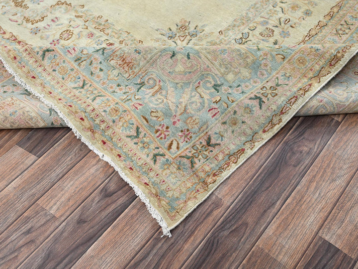 9'3" x 11'9" Vintage Hand Knotted Ivory Wool Rectangle Oriental Rug - MOA1022535