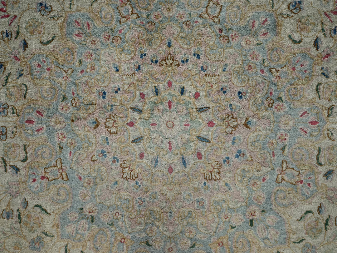 9'3" x 11'9" Vintage Hand Knotted Ivory Wool Rectangle Oriental Rug - MOA1022535