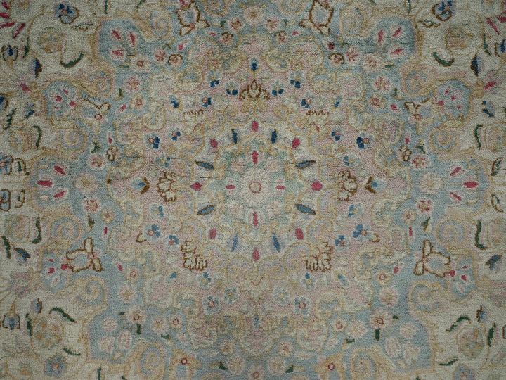 9'3" x 11'9" Vintage Hand Knotted Ivory Wool Rectangle Oriental Rug - MOA1022535
