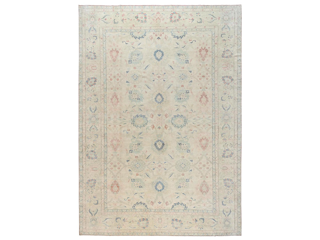 13'5" x 19'3" Vintage Hand Knotted Ivory Wool Rectangle Oriental Rug - MOA1022537