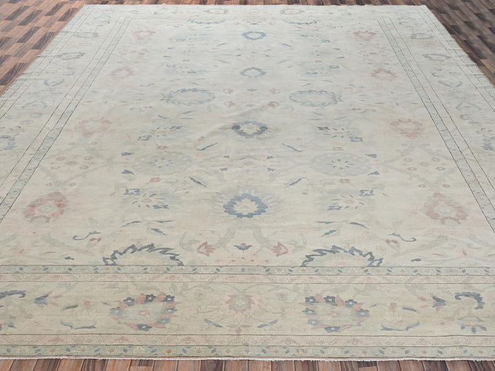 13'5" x 19'3" Vintage Hand Knotted Ivory Wool Rectangle Oriental Rug - MOA1022537