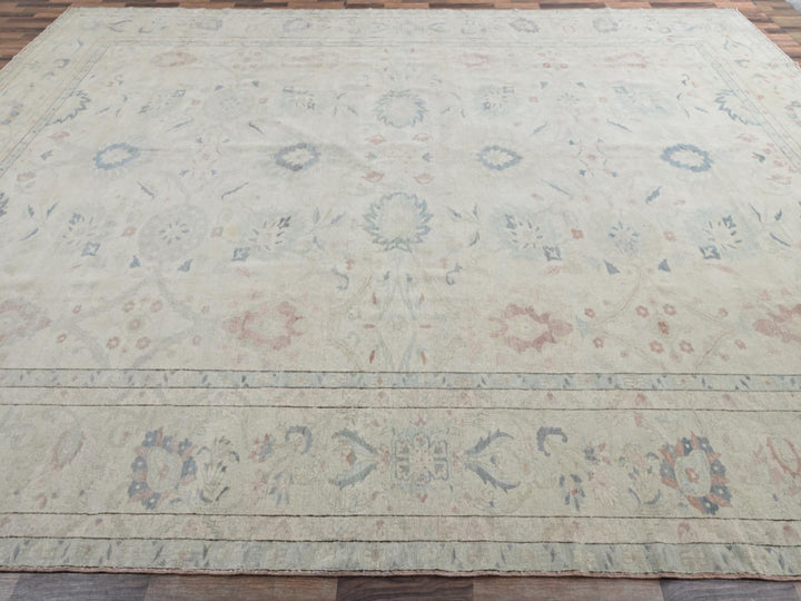 13'5" x 19'3" Vintage Hand Knotted Ivory Wool Rectangle Oriental Rug - MOA1022537