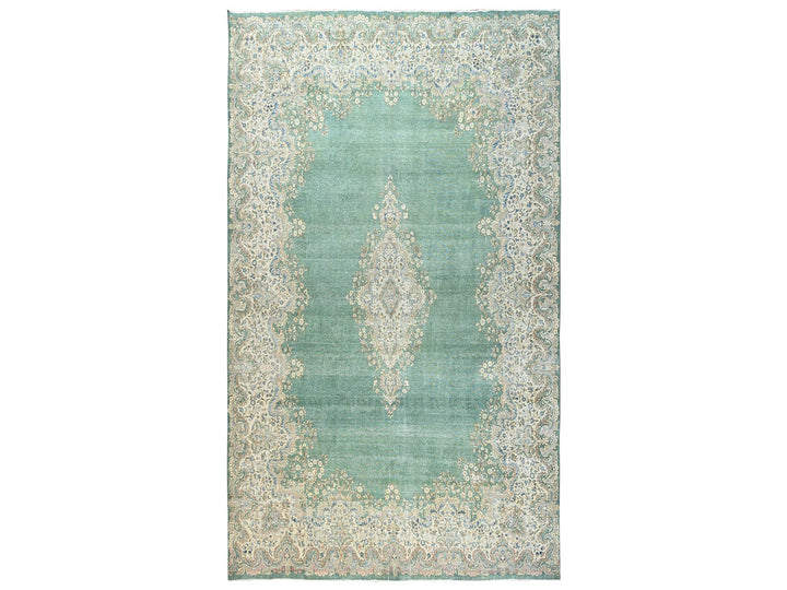12'3" x 21'2" Vintage Hand Knotted Green Wool Rectangle Oriental Rug - MOA1022538
