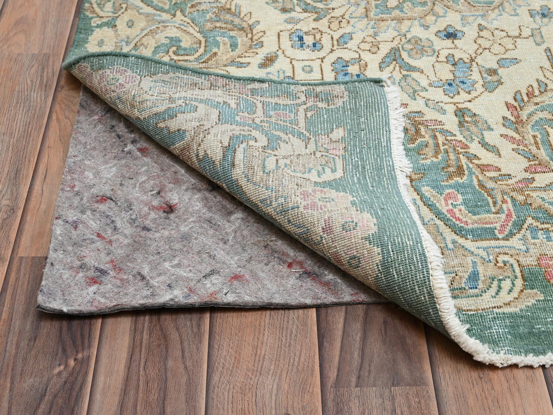 12'3" x 21'2" Vintage Hand Knotted Green Wool Rectangle Oriental Rug - MOA1022538
