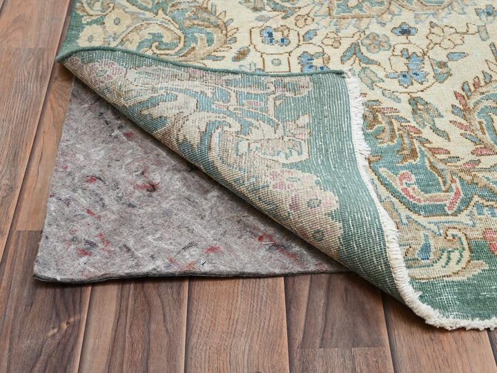12'3" x 21'2" Vintage Hand Knotted Green Wool Rectangle Oriental Rug - MOA1022538