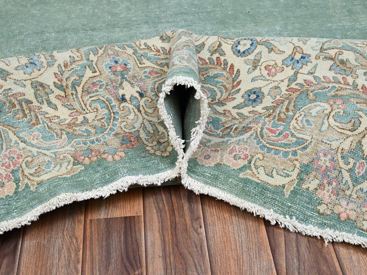 12'3" x 21'2" Vintage Hand Knotted Green Wool Rectangle Oriental Rug - MOA1022538