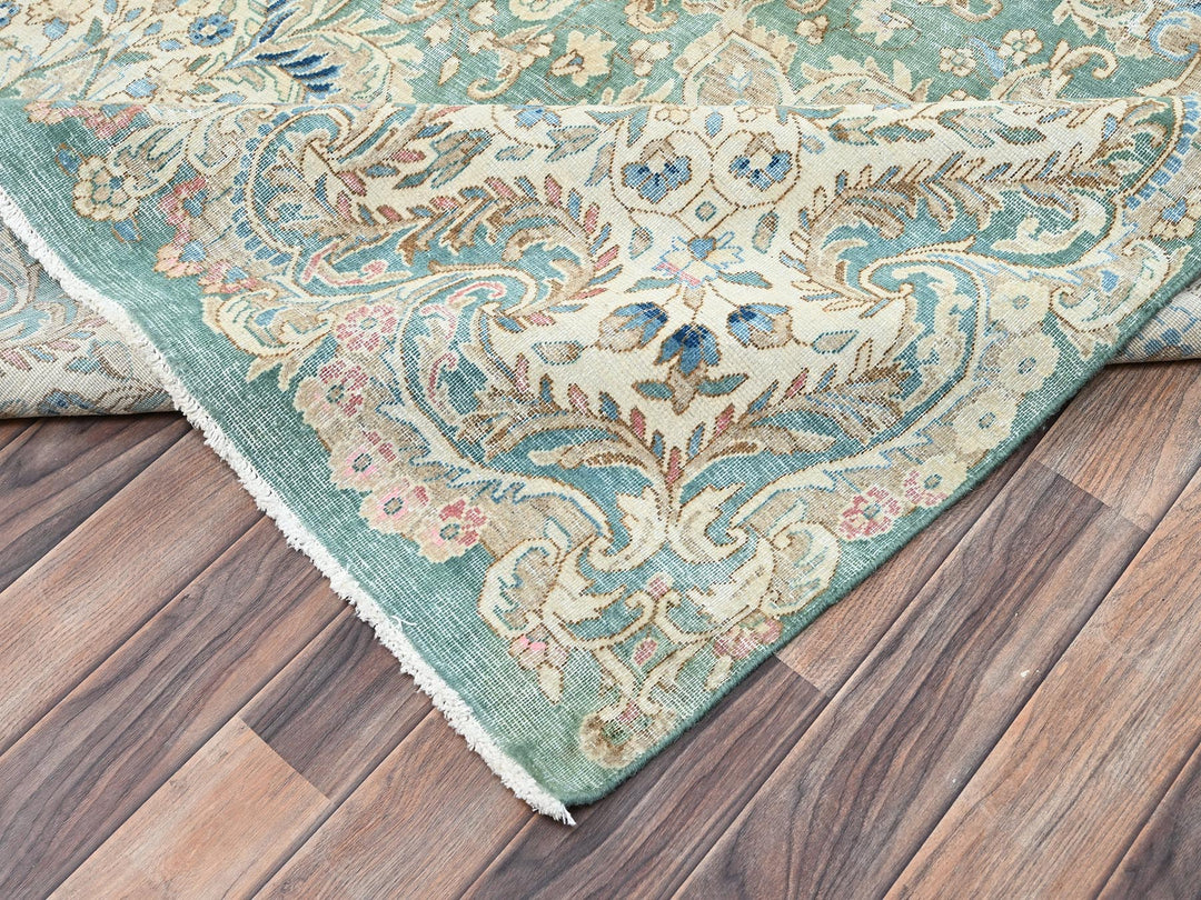 12'3" x 21'2" Vintage Hand Knotted Green Wool Rectangle Oriental Rug - MOA1022538