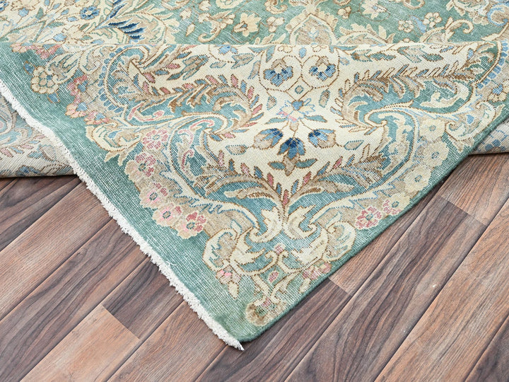 12'3" x 21'2" Vintage Hand Knotted Green Wool Rectangle Oriental Rug - MOA1022538
