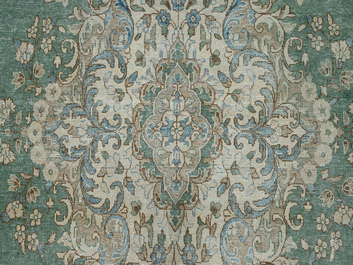 12'3" x 21'2" Vintage Hand Knotted Green Wool Rectangle Oriental Rug - MOA1022538