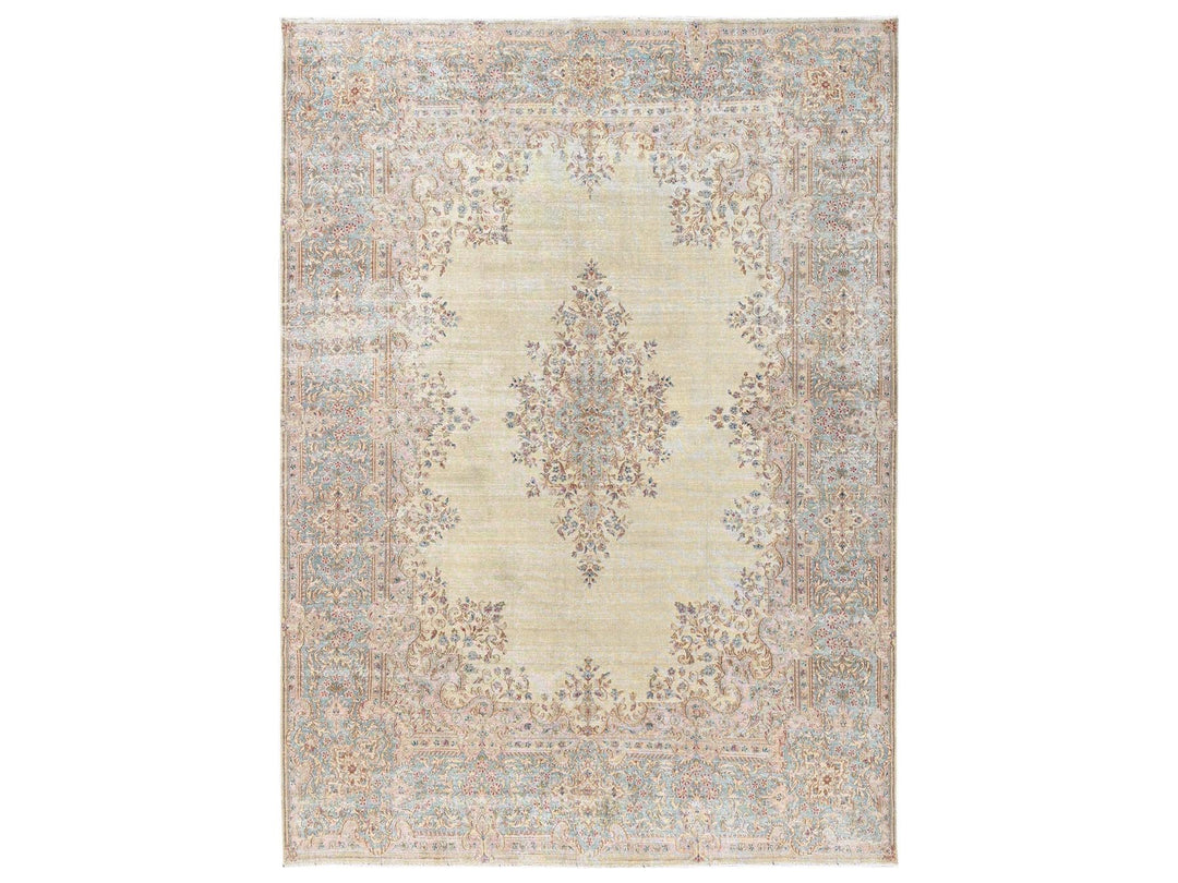 8'7" x 11'10" Vintage Hand Knotted Ivory Wool Rectangle Oriental Rug - MOA1022539