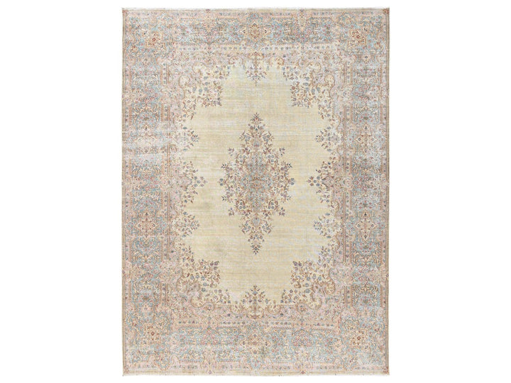 8'7" x 11'10" Vintage Hand Knotted Ivory Wool Rectangle Oriental Rug - MOA1022539
