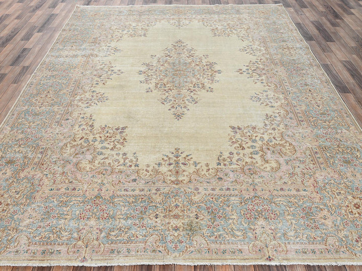 8'7" x 11'10" Vintage Hand Knotted Ivory Wool Rectangle Oriental Rug - MOA1022539