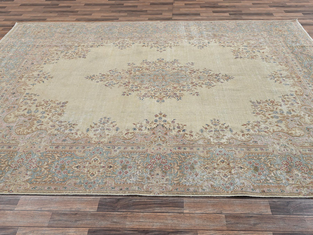 8'7" x 11'10" Vintage Hand Knotted Ivory Wool Rectangle Oriental Rug - MOA1022539