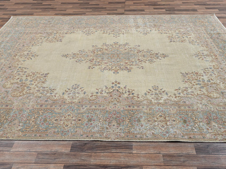 8'7" x 11'10" Vintage Hand Knotted Ivory Wool Rectangle Oriental Rug - MOA1022539