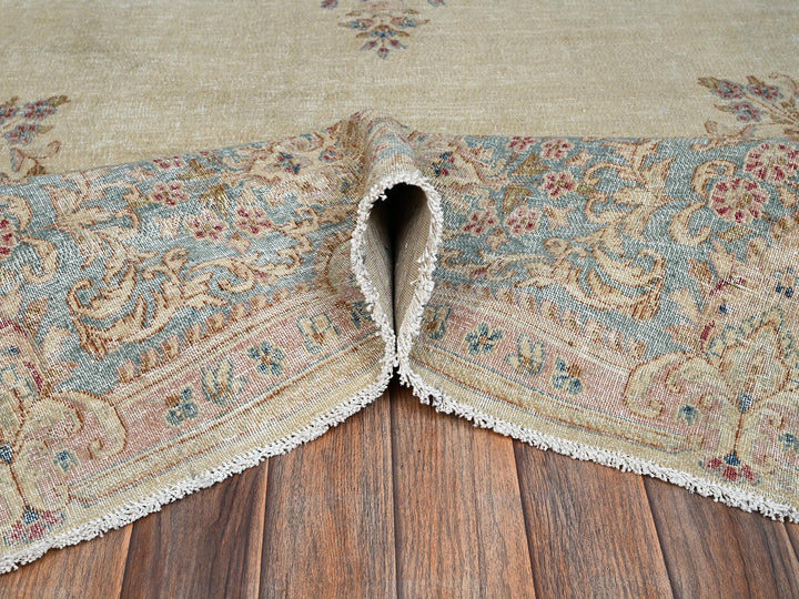 8'7" x 11'10" Vintage Hand Knotted Ivory Wool Rectangle Oriental Rug - MOA1022539