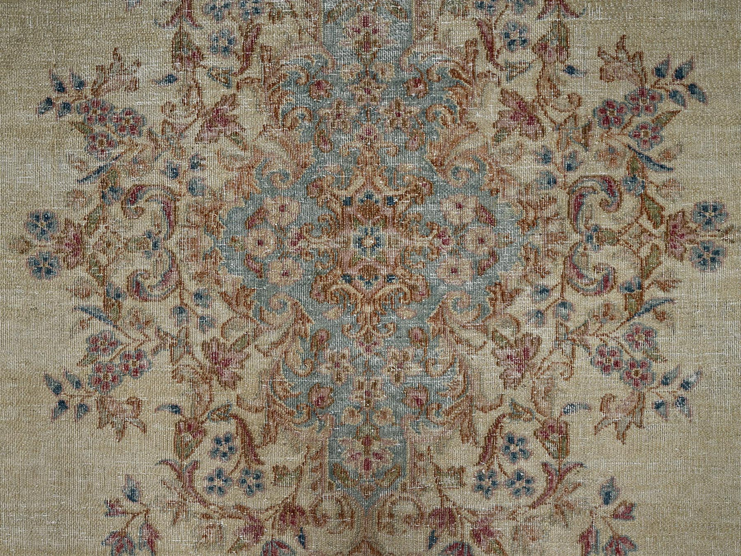 8'7" x 11'10" Vintage Hand Knotted Ivory Wool Rectangle Oriental Rug - MOA1022539