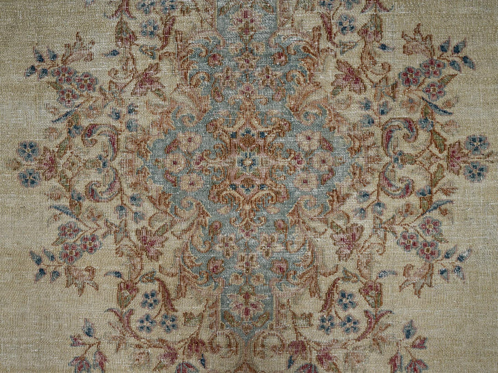 8'7" x 11'10" Vintage Hand Knotted Ivory Wool Rectangle Oriental Rug - MOA1022539