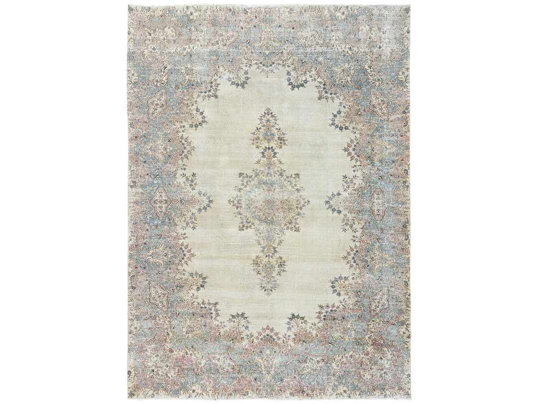 9'11" x 13'9" Vintage Hand Knotted Ivory Wool Rectangle Oriental Rug - MOA1022540