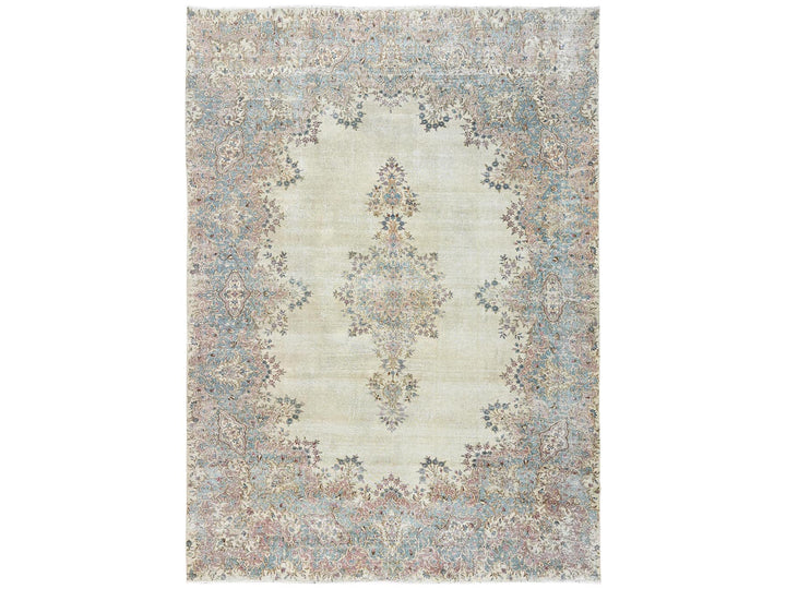 9'11" x 13'9" Vintage Hand Knotted Ivory Wool Rectangle Oriental Rug - MOA1022540
