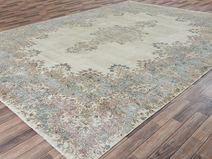 9'11" x 13'9" Vintage Hand Knotted Ivory Wool Rectangle Oriental Rug - MOA1022540