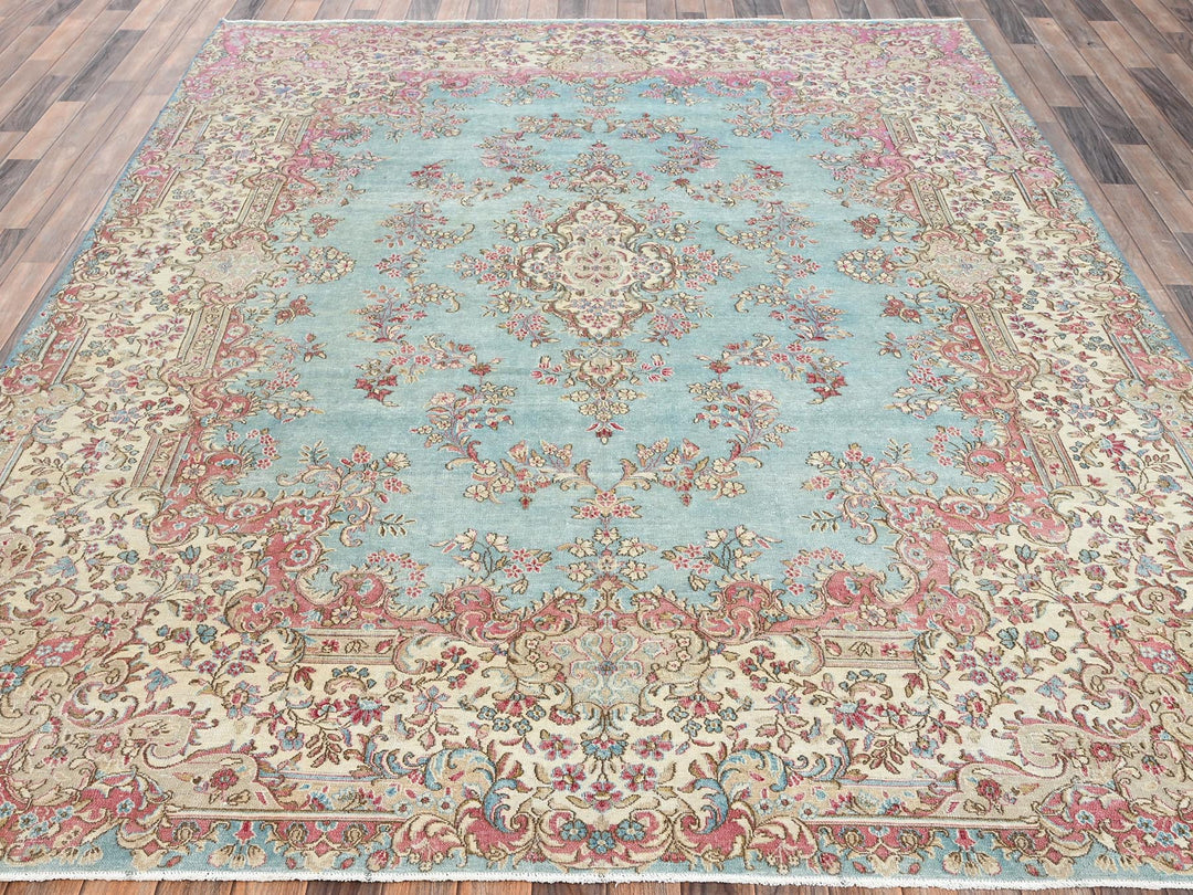 7'11" x 10'7" Vintage Hand Knotted Blue Wool Rectangle Oriental Rug - MOA1022541