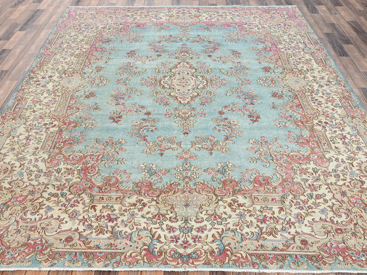 7'11" x 10'7" Vintage Hand Knotted Blue Wool Rectangle Oriental Rug - MOA1022541