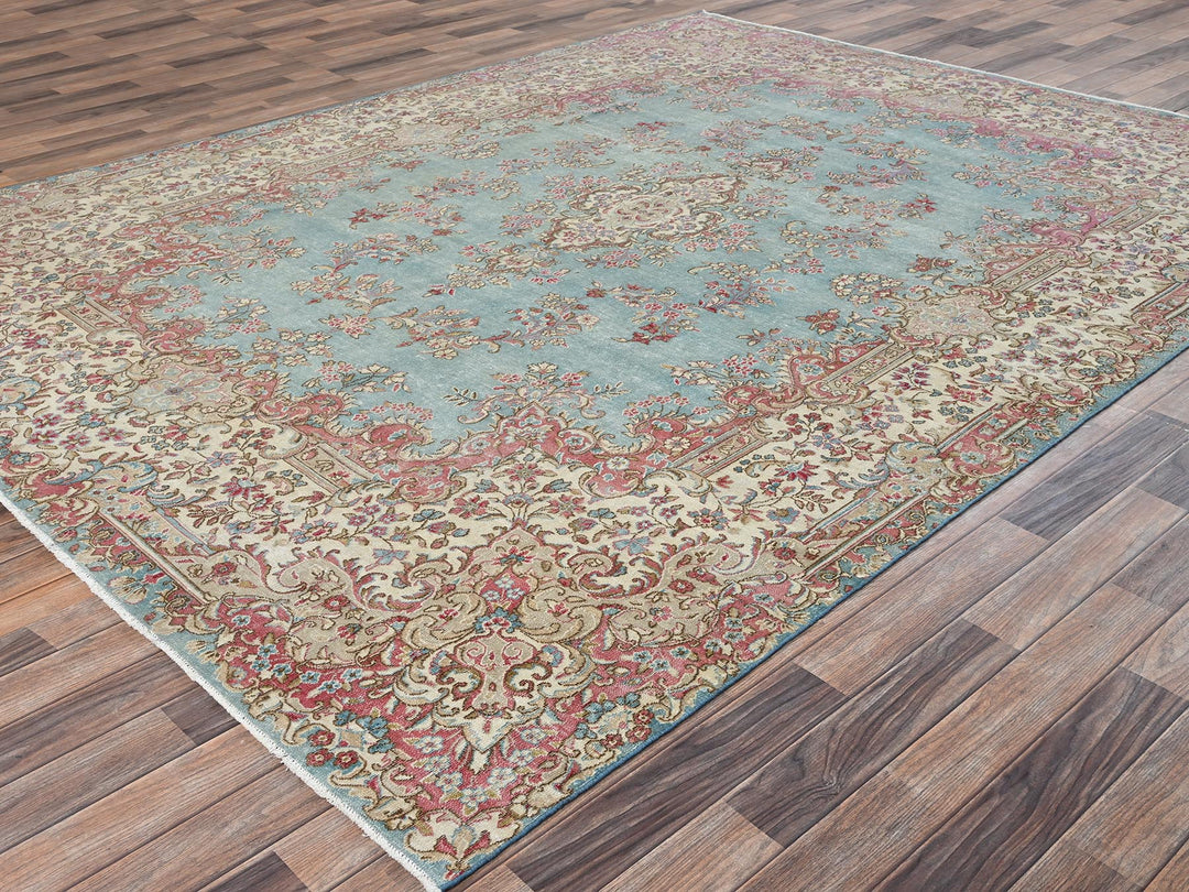 7'11" x 10'7" Vintage Hand Knotted Blue Wool Rectangle Oriental Rug - MOA1022541