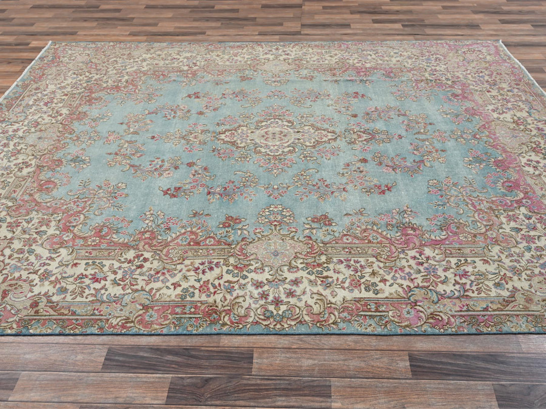 7'11" x 10'7" Vintage Hand Knotted Blue Wool Rectangle Oriental Rug - MOA1022541