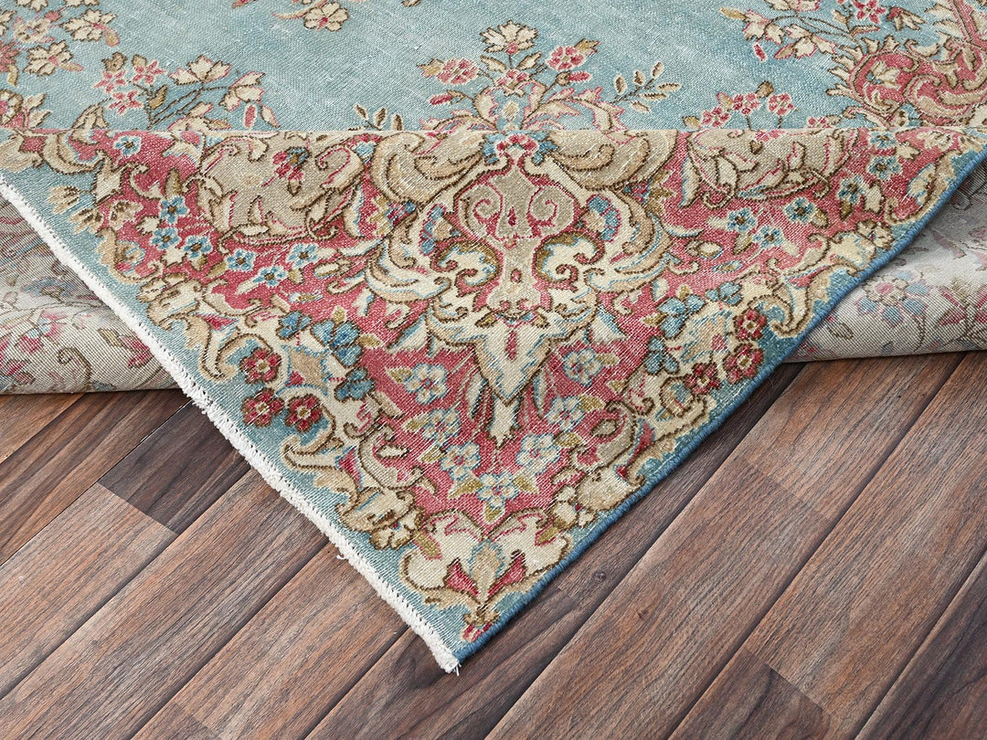 7'11" x 10'7" Vintage Hand Knotted Blue Wool Rectangle Oriental Rug - MOA1022541
