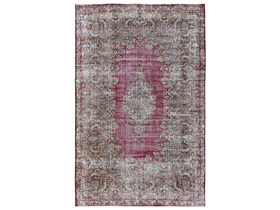 9'9" x 15'3" Vintage Hand Knotted Red Wool Rectangle Oriental Rug - MOA1022542