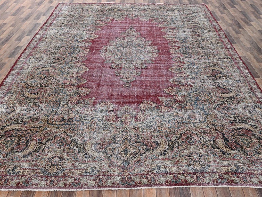 9'9" x 15'3" Vintage Hand Knotted Red Wool Rectangle Oriental Rug - MOA1022542