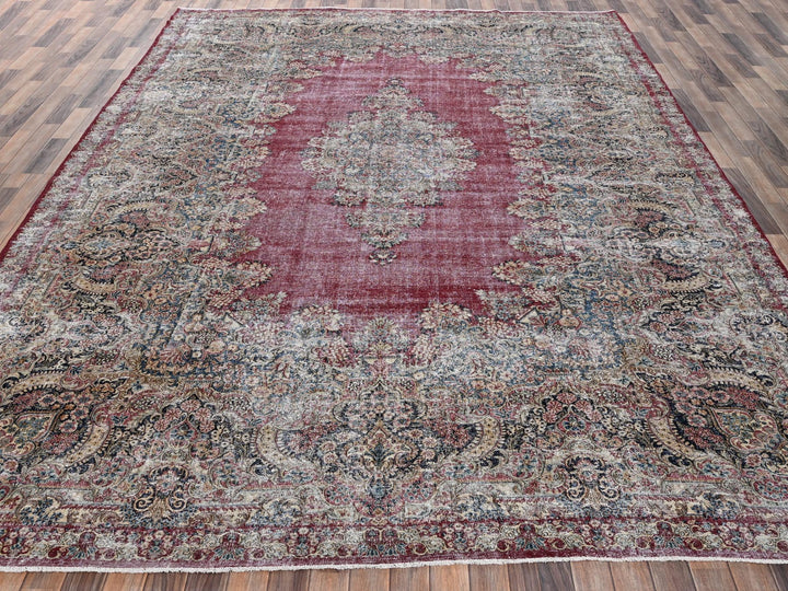 9'9" x 15'3" Vintage Hand Knotted Red Wool Rectangle Oriental Rug - MOA1022542