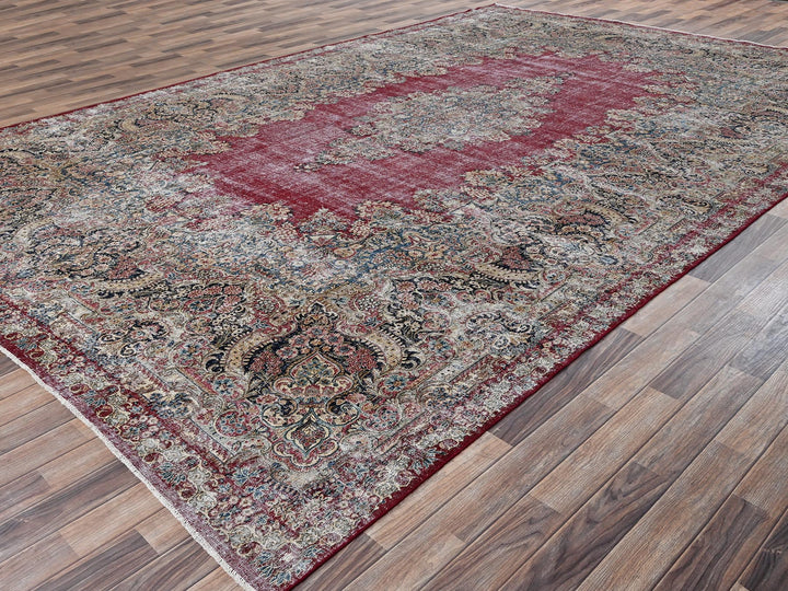 9'9" x 15'3" Vintage Hand Knotted Red Wool Rectangle Oriental Rug - MOA1022542