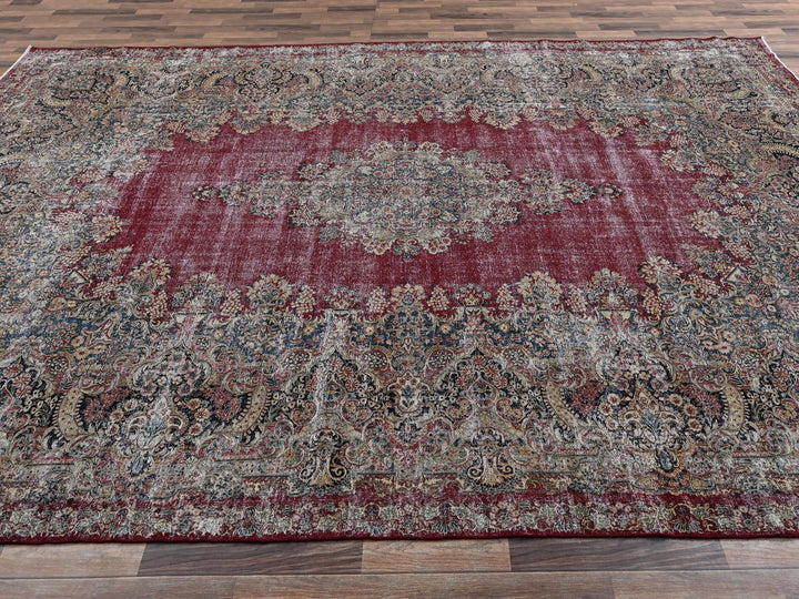 9'9" x 15'3" Vintage Hand Knotted Red Wool Rectangle Oriental Rug - MOA1022542