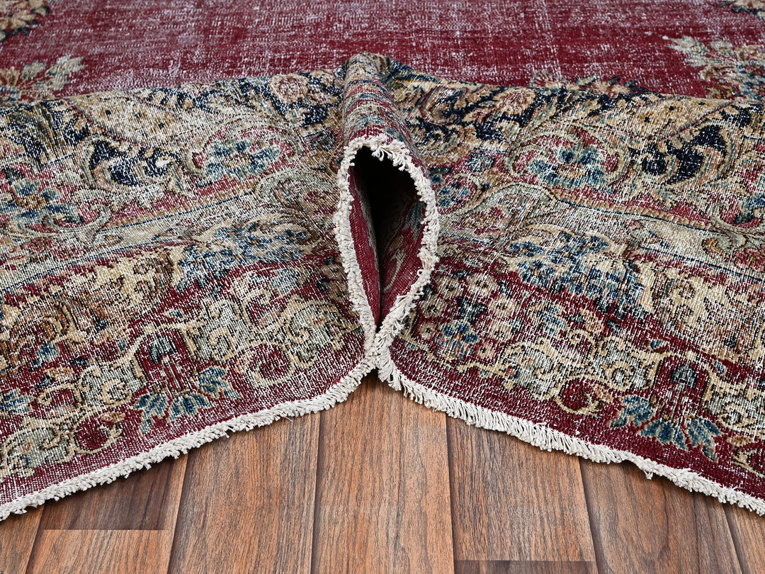9'9" x 15'3" Vintage Hand Knotted Red Wool Rectangle Oriental Rug - MOA1022542