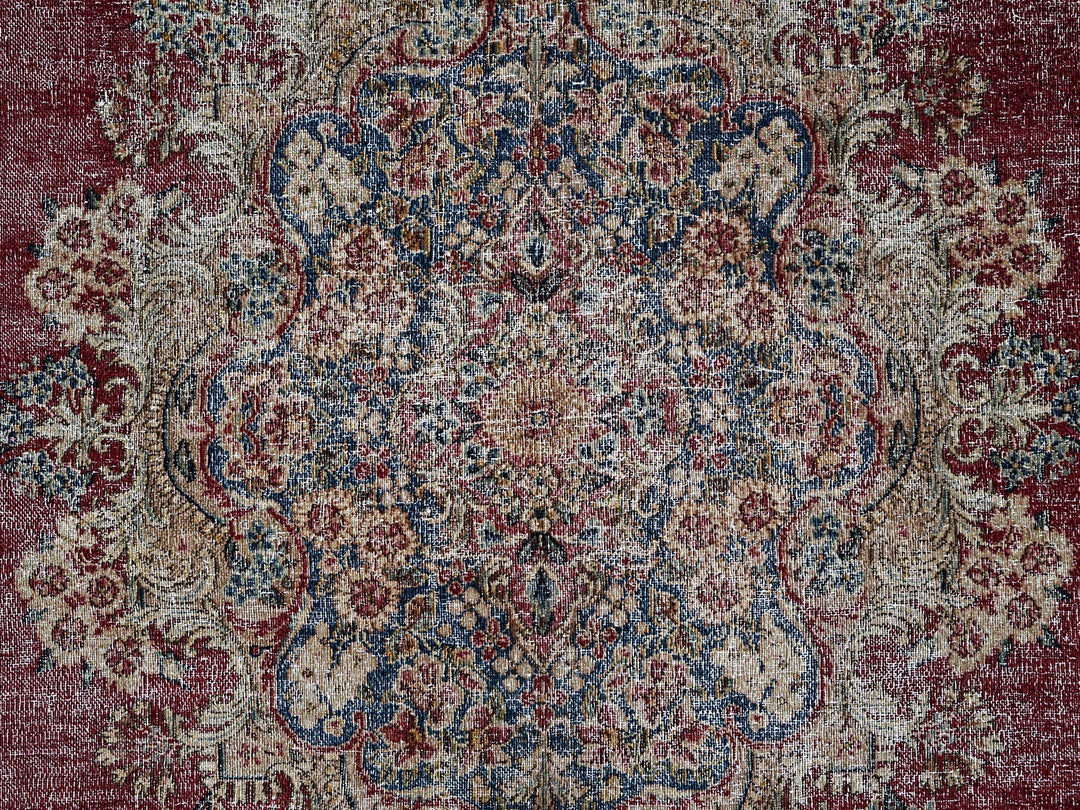 9'9" x 15'3" Vintage Hand Knotted Red Wool Rectangle Oriental Rug - MOA1022542